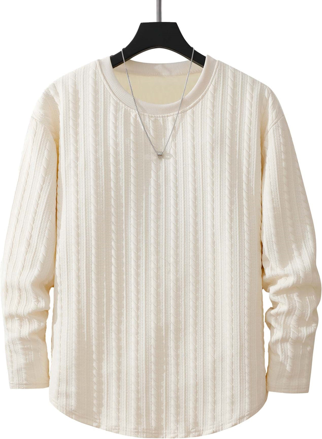 Herren Feinstrick-Rundhals-Pullover mit Zopfmuster, geradem Saum & entspannter Passform Drune