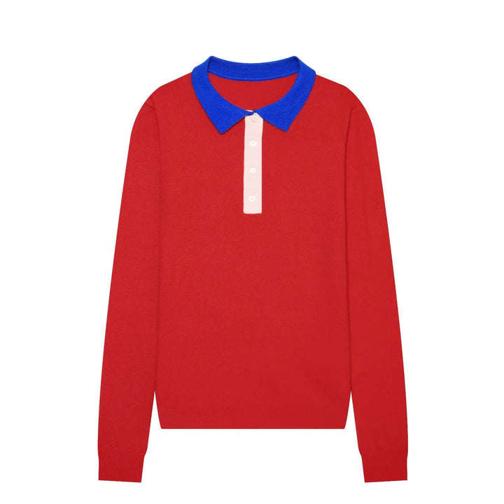 Damen Feinstrick-Poloshirt mit Kontrastkragen und verdeckter Knopfleiste Drune