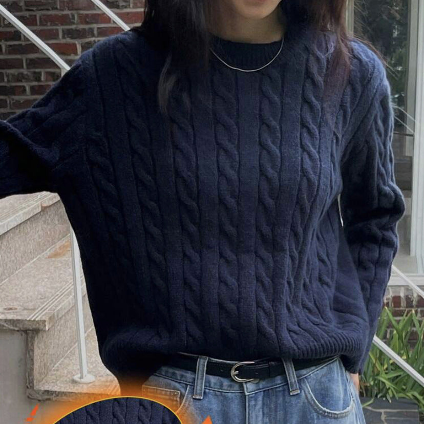 Damen Feiner Kabelstrickpullover mit Zopfmuster, Boxy‑Passform und verlängerten Rippbündchen Drune
