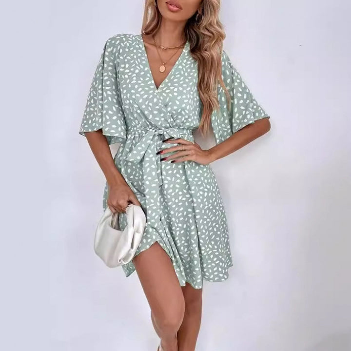 Damen Casual Wickelkleid mit Bindegürtel Drune