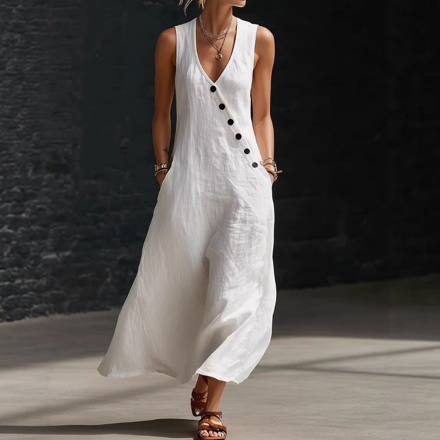Damen Langarmkleid mit seitlichem Schlitz und Knopfdetails Drune