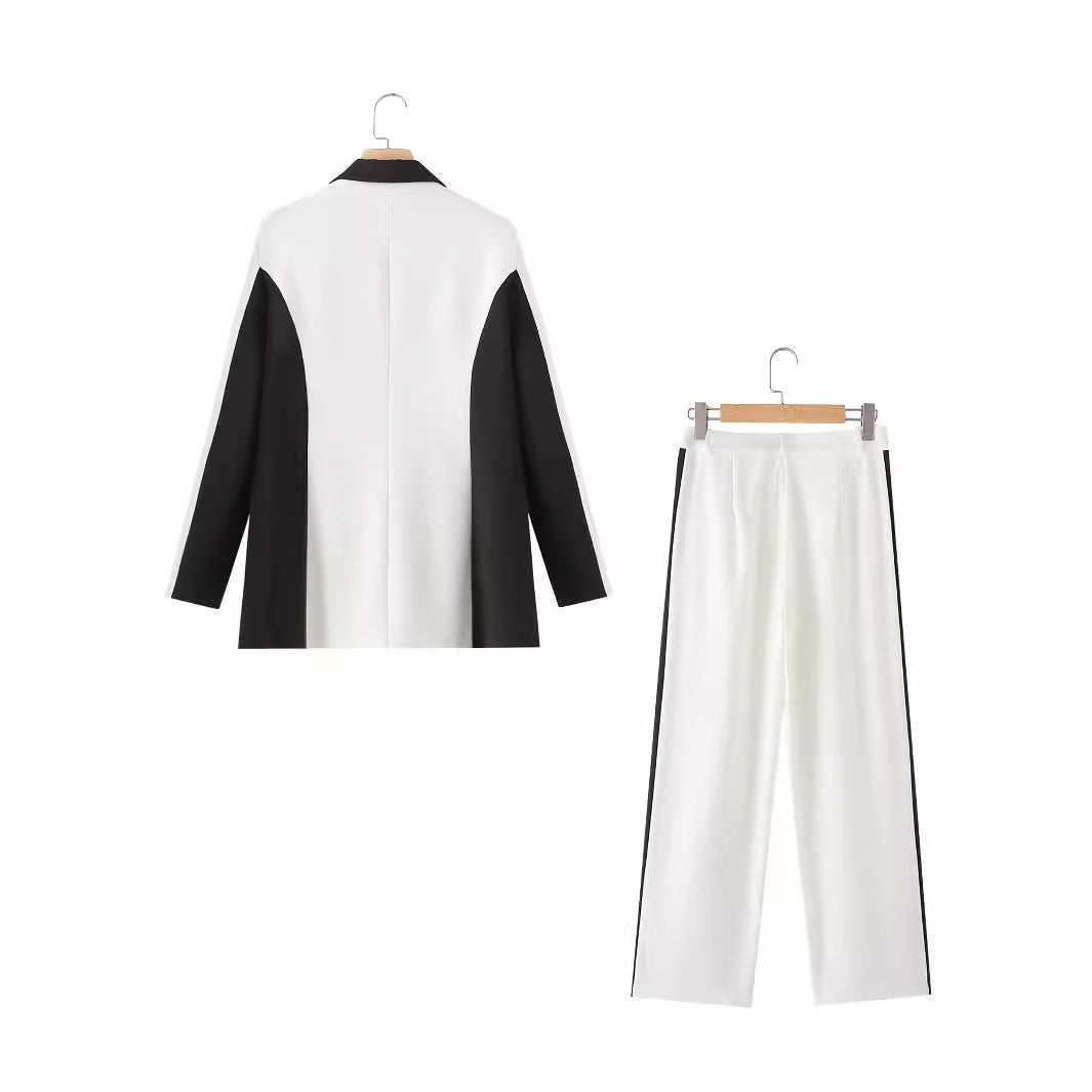 Damen nan elegante Zweiteiler-Blazer mit kontrastierenden Seitenbahnen und taillierter Bundfaltenhose Drune