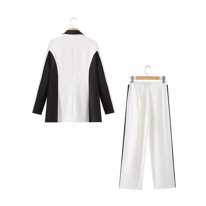 Damen nan elegante Zweiteiler-Blazer mit kontrastierenden Seitenbahnen und taillierter Bundfaltenhose Drune