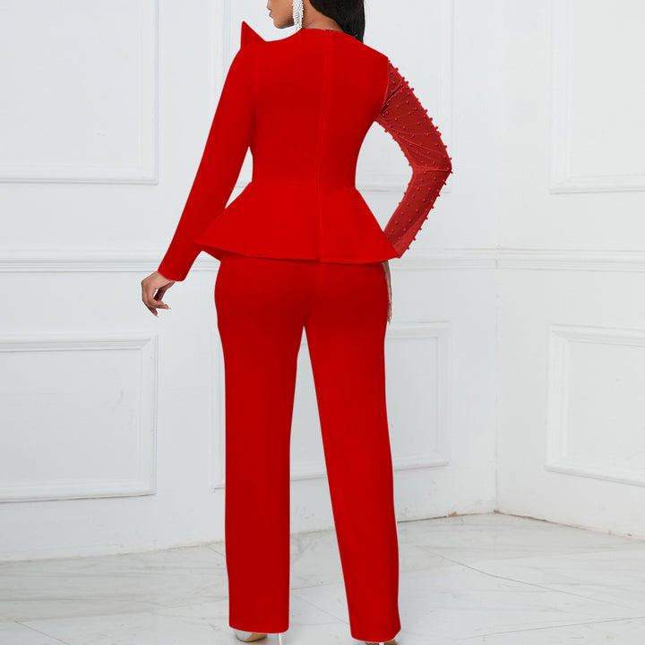 Damen Designer Jumpsuit mit asymmetrischem Schnitt und Perlendetails Drune