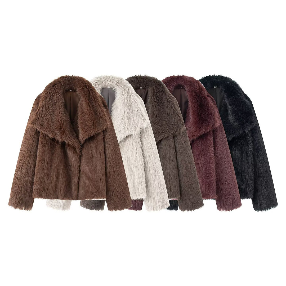 Damen 200+ kurze Kunstfelljacke mit weitem Schalkragen Drune