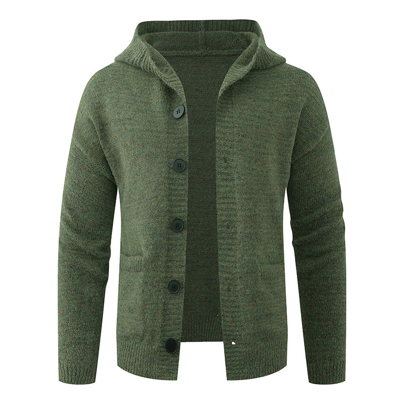 Herren Kapuzen-Strickcardigan aus Thermo-Feinstrick mit durchgehender Knopfleiste und Eingrifftaschen Drune