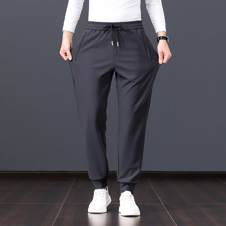 Herren elastische Freizeithose mit Tunnelzug, geradem Bein und verdeckten Reißverschlusstaschen Drune