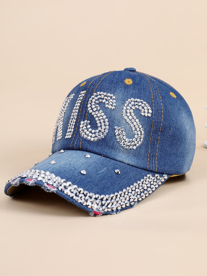 Damen funkelnde Baseballkappe aus hochwertigem Denim mit Strassverzierungen Drune
