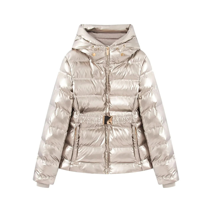 Damen nan gesteppte Glanz-Steppjacke mit Kapuze, wattierter Thermofütterung und elastischem Taillengürtel Drune