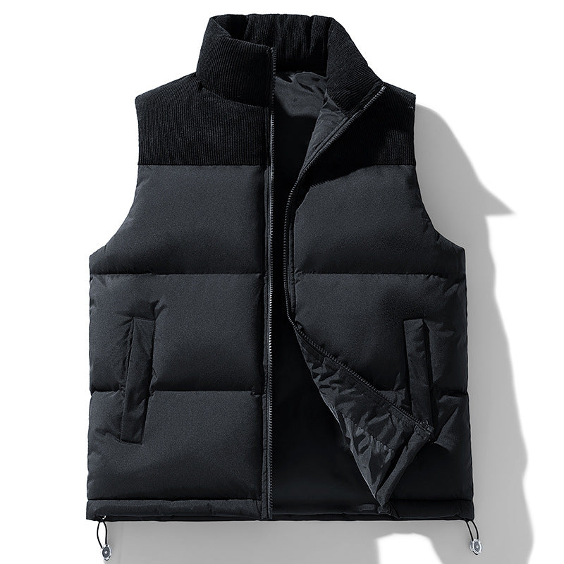 Unisex Gepolsterte Steppweste mit Cordbesatz, hohem Stehkragen und verstellbarem Kordelzug Drune