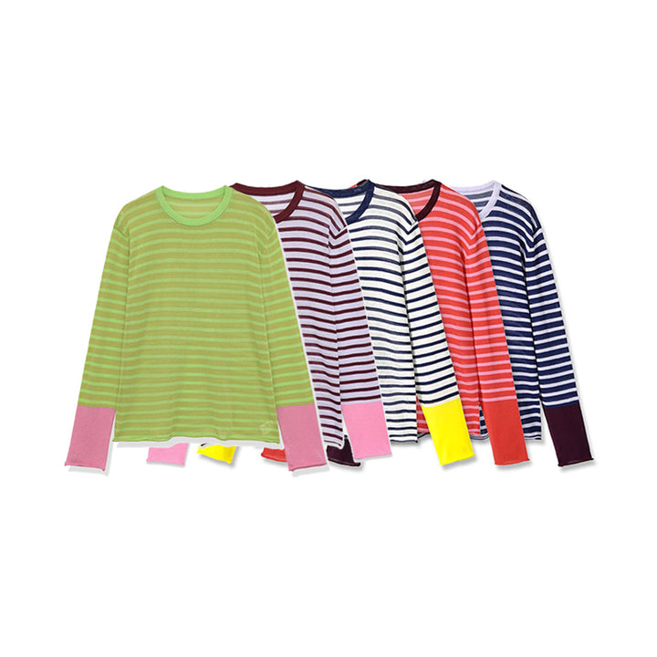 Damen Feinstrick-Longsleeve mit maritimen Querstreifen und kontrastierten Ärmeln Drune