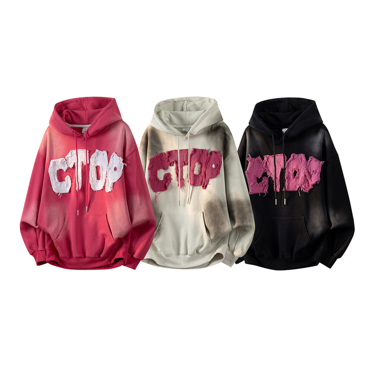 Unisex Oversize Kapuzenpullover mit handschriftlichem Grafik-Print, Kängurutasche & geripptem Saum Drune