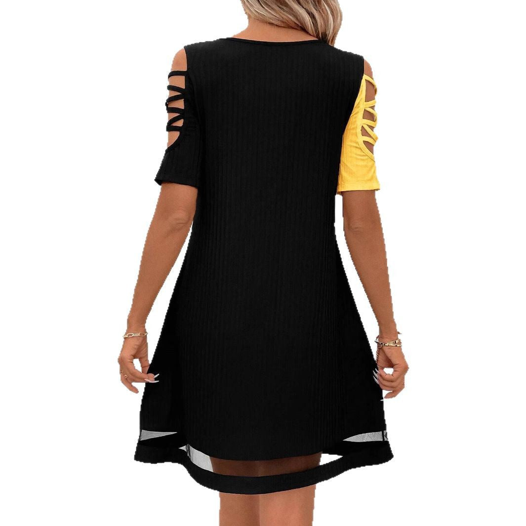 Damen modisches Freizeitkleid mit Cut-Out Ärmeln und asymmetrischem Design Drune