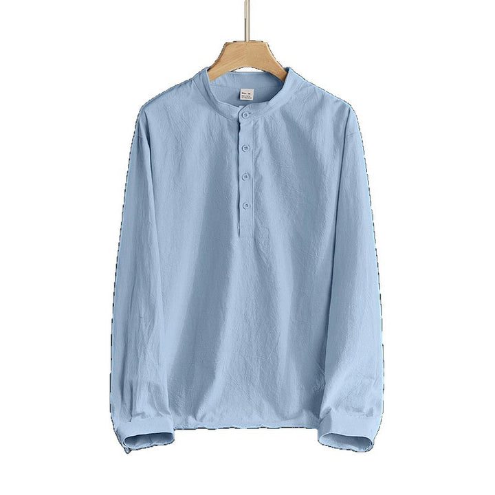 Herren Leinen-Mix Langarmshirt Henley mit Stehkragen Drune