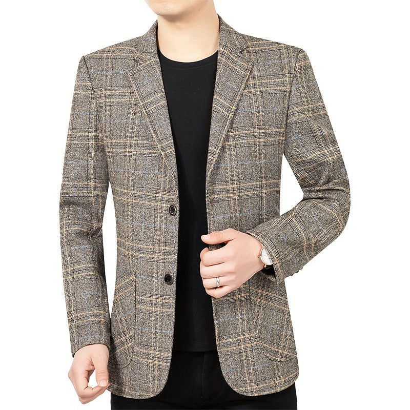 Herren Kariertes Slim-Fit Sakko mit strukturiertem Wollmix und aufgesetzten Taschen Drune