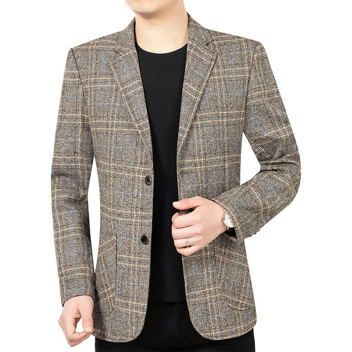Herren Kariertes Slim-Fit Sakko mit strukturiertem Wollmix und aufgesetzten Taschen Drune
