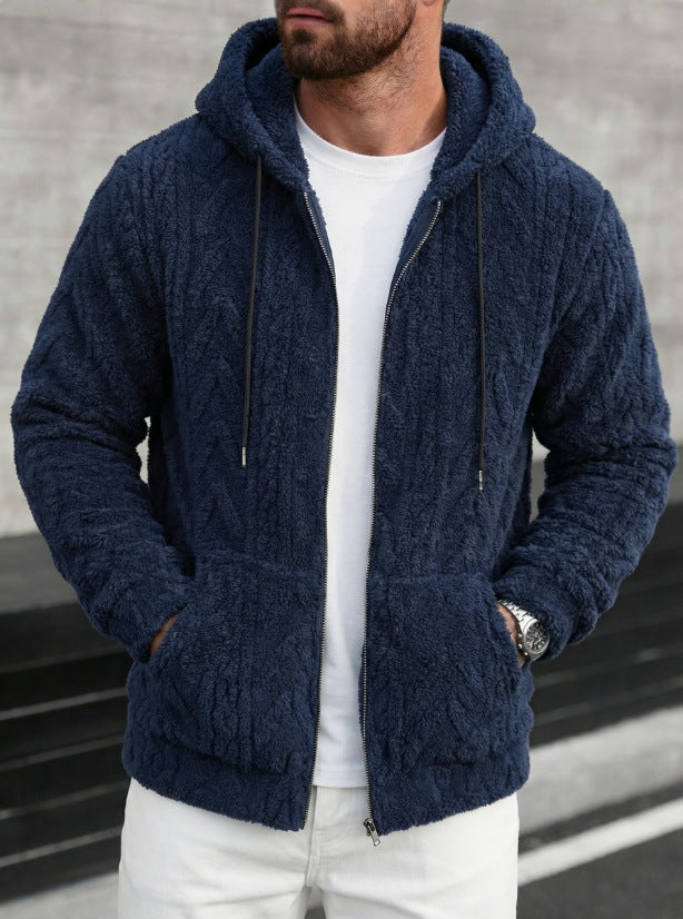 Herren kuschelige Kapuzenjacke aus Teddyfleece mit durchgehendem Reißverschluss und Kängurutaschen Drune