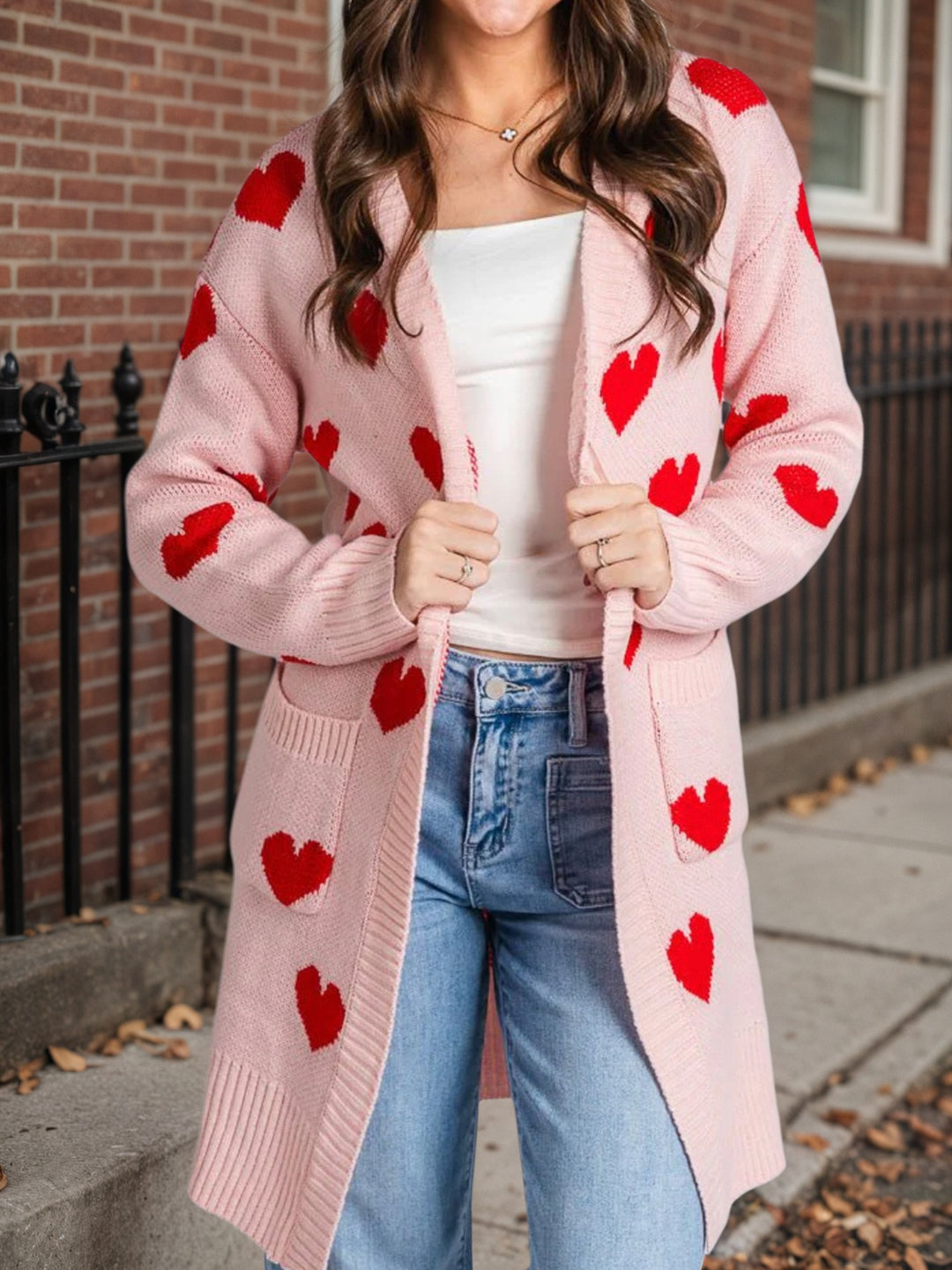 Damen Strickjacke mit Herzmuster und praktischen Taschen Drune
