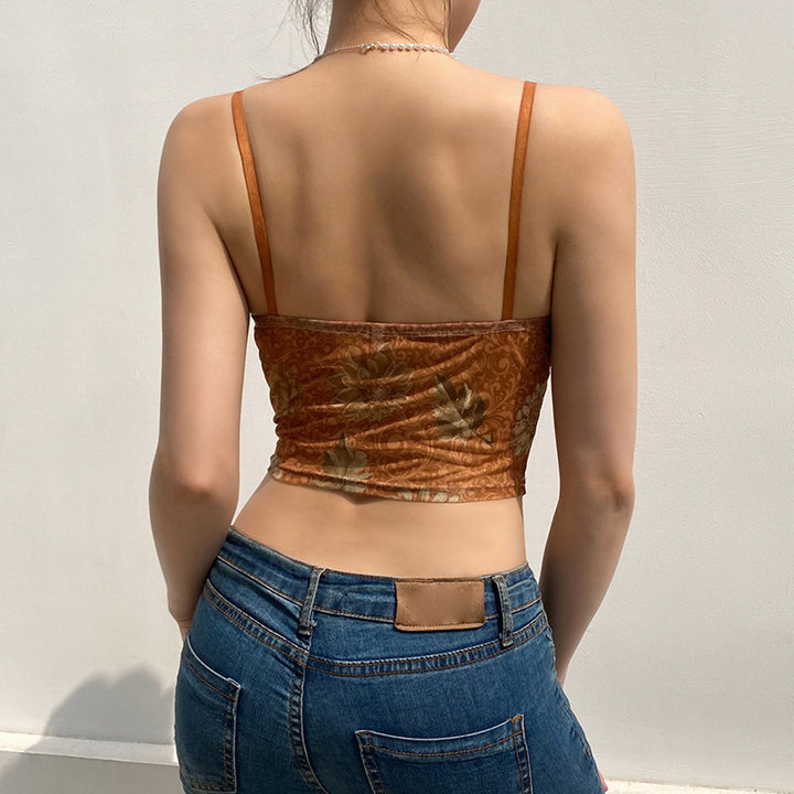 Damen Trägershirt mit Spitzenakzenten und floralem Design Drune