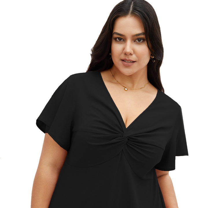 Damen Elegant geschnittenes Midikleid mit Knotendetail und kurzen Ärmeln Drune