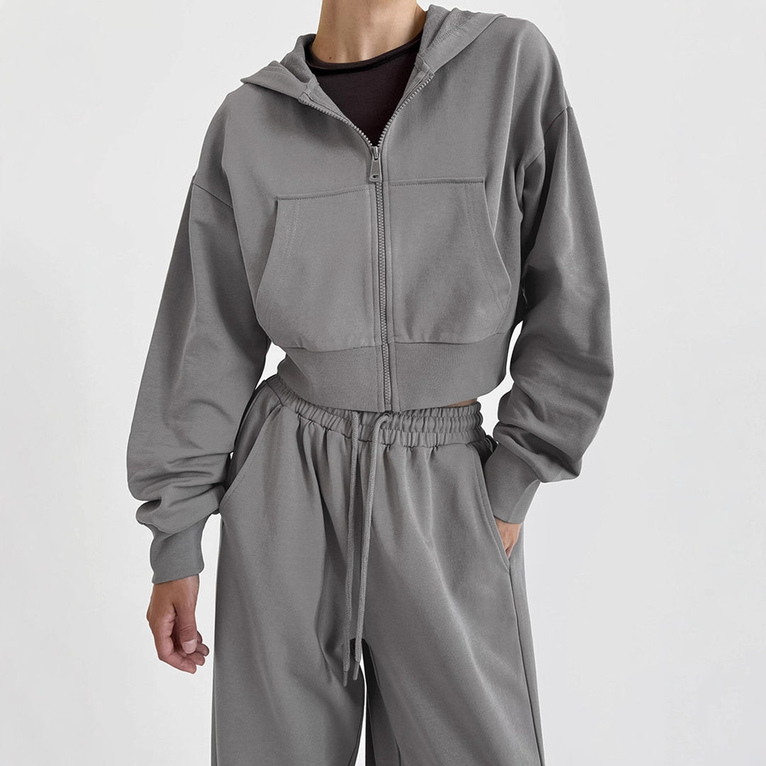 Damen Lässiges Crop-Top und weite High-Waist-Hose Set Drune