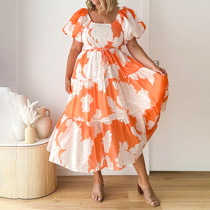 Damen Maxikleid mit voluminösen Puffärmeln und floralem Design Drune