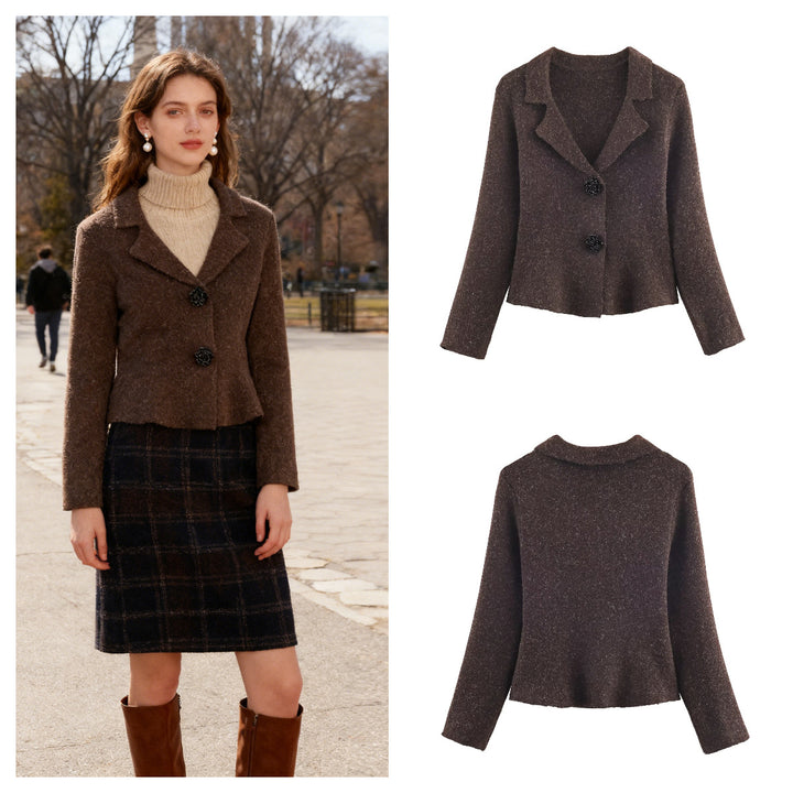 Damen modischer Strickblazer mit elegantem Revers Drune