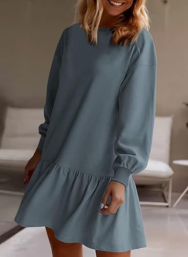 Damen Lässiges Sweatkleid mit voluminösen Ärmeln und Rüschensaum Drune