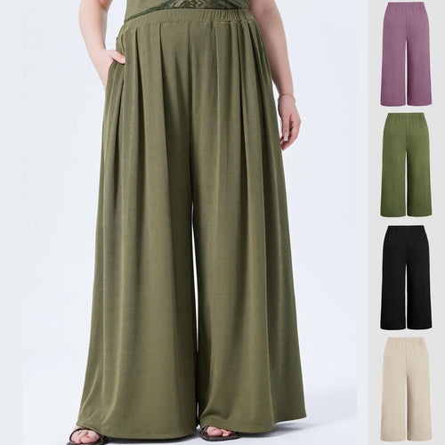 Damen Weite Feinstrick-Palazzohose mit hohem Elastikbund und Faltenfall Drune