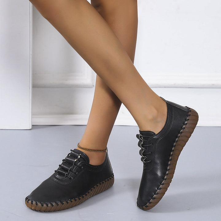Damen handgenähter Komfort-Sneaker mit elastischer Schnürung und profilierter Kautschuksohle Drune