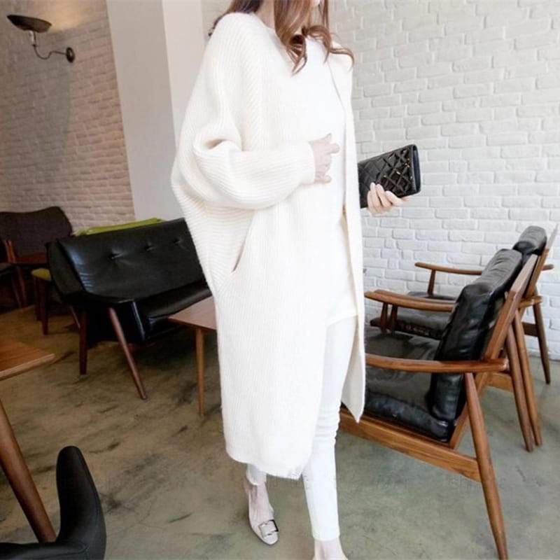 Damen lässiger Longcardigan mit offener Front und feinem Strickmuster Drune