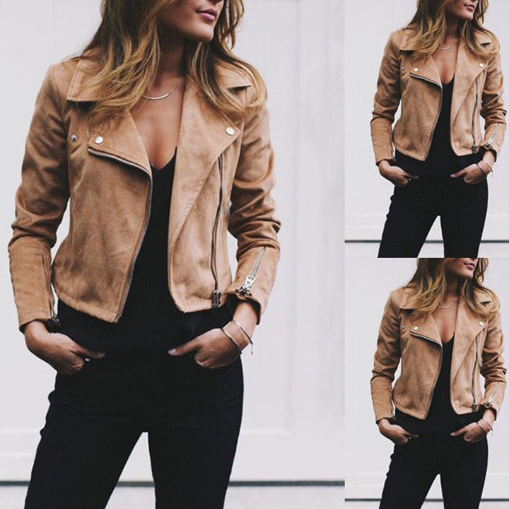 Damen Bikerjacke mit strukturiertem Wildleder-Look und asymmetrischem Reißverschluss Drune