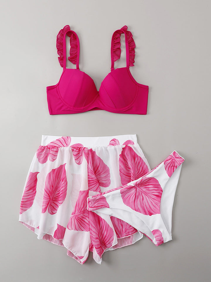 Damen Badeanzug Set mit farbenfrohem Blätterdruck Drune