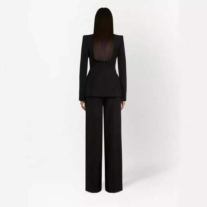 Damen Elegantes Smokingset im Tailoring mit tailliertem Einreihblazer und weiter Palazzohose Drune