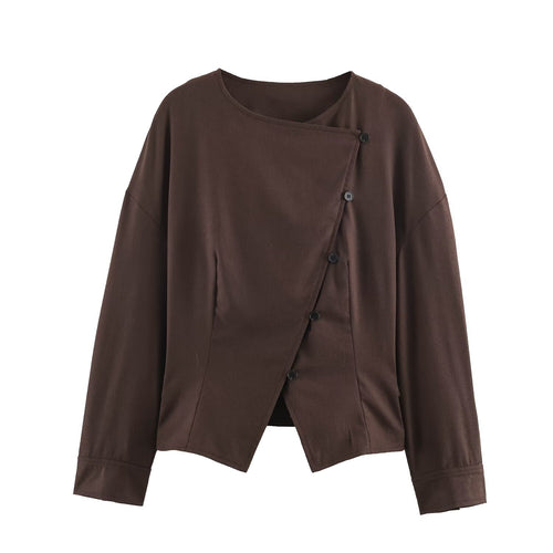Damen Asymmetrische Wickeljacke mit dekorativer Knopfleiste und überschnittenen Schultern Drune