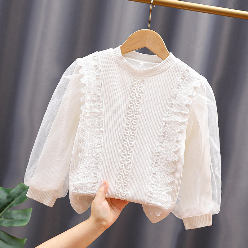 Damen Sweatshirt mit Tüllärmeln und Rüschendetails Drune