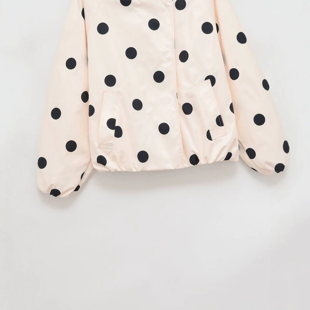 Damen Gepolsterte Oversize-Jacke mit hohem Stehkragen und Punkte-Print Drune