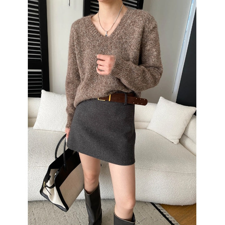 Damen kuscheliger V-Ausschnitt Pullover aus hochwertigem Material Drune