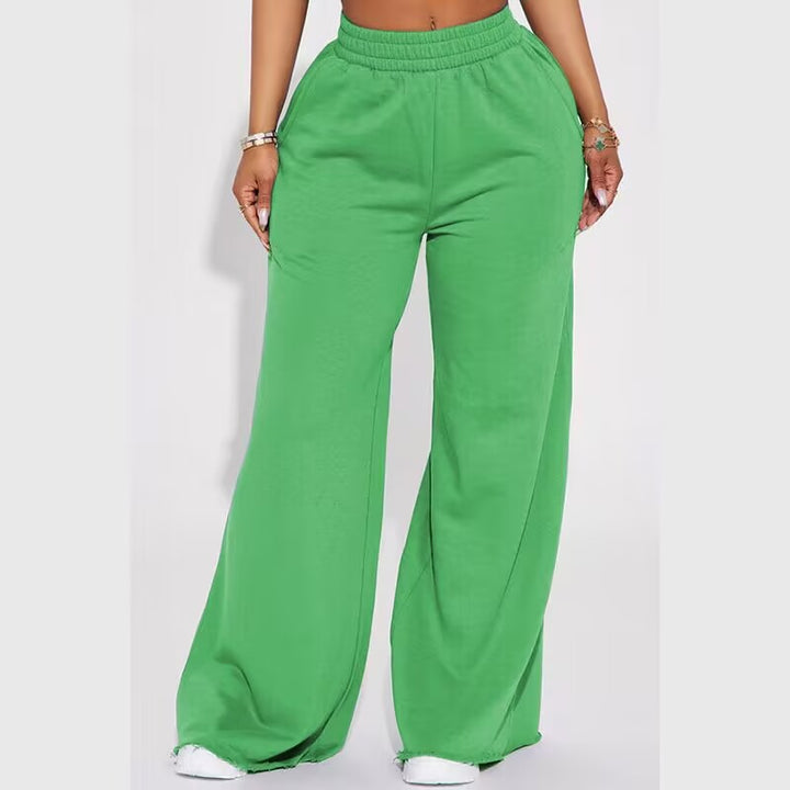 Damen nan weite Highwaist Palazzo-Loungehose mit doppelt gerafftem Komfortbund und fließender Wide‑Leg-Silhouette Drune
