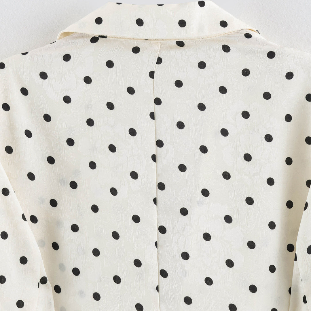 Damen Leichter gepunkteter Blazer mit Revers, Tunnelzug‑Taillierung und Pattentaschen Drune