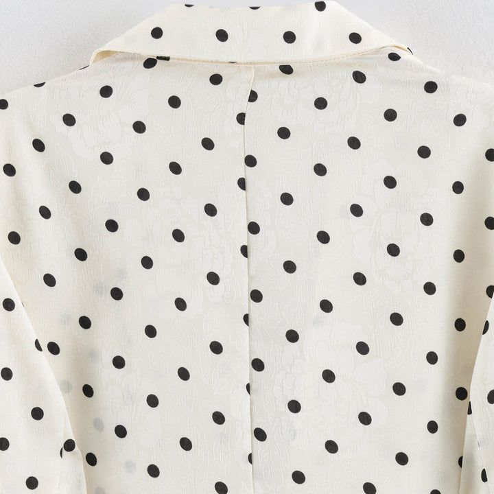 Damen Leichter gepunkteter Blazer mit Revers, Tunnelzug‑Taillierung und Pattentaschen Drune