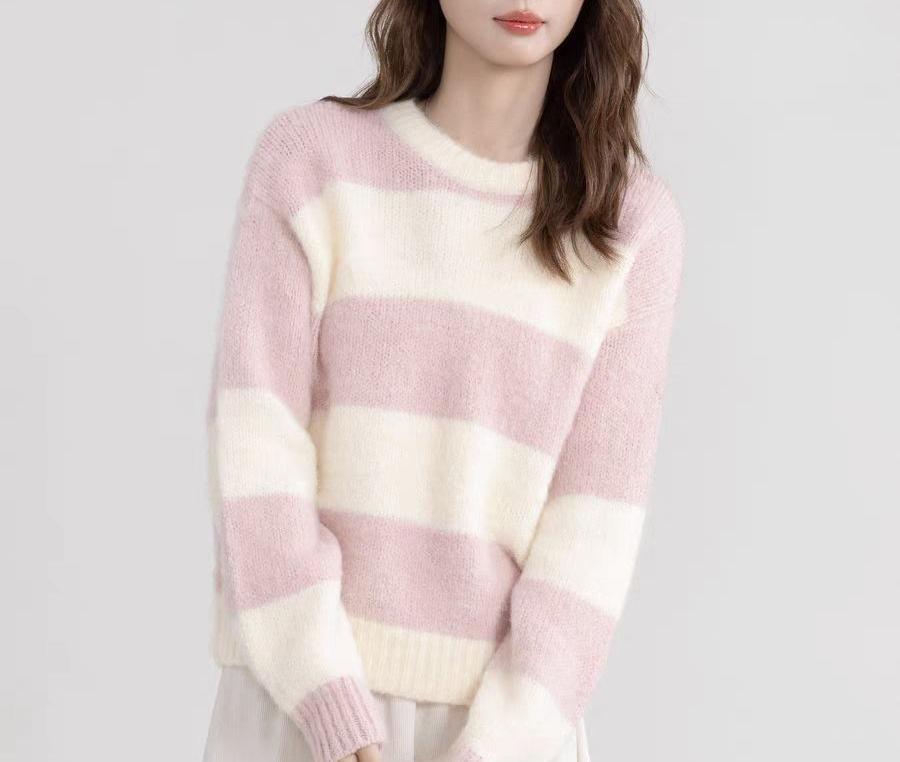 Damen Modischer Kuschel-Pullover mit Streifenmuster Drune