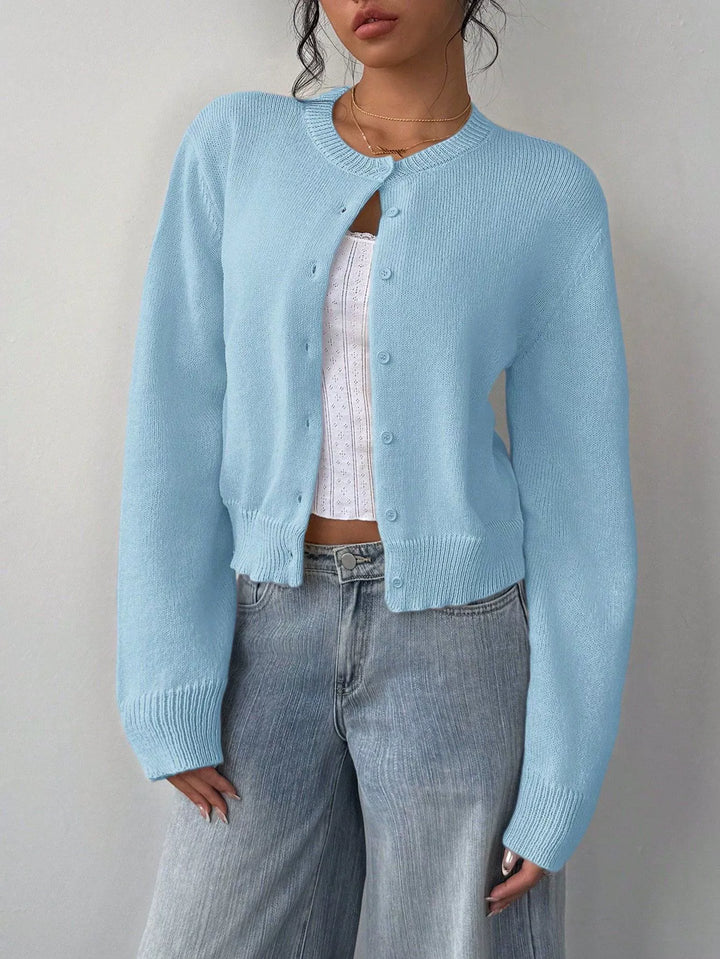 Drune | Strickjacke Pullover Weiche Strickware Cropped Fit Knopf Front Rippensaum