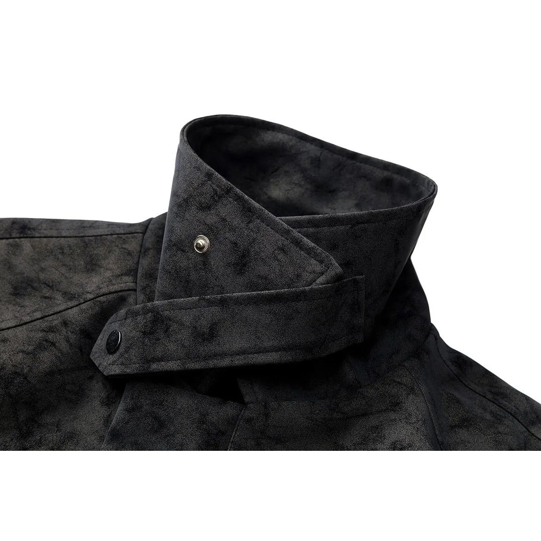 Herren Kurz geschnittene Velours-Optik Jacke mit Hemdkragen, Gürteldetail & verdecktem Reißverschluss Drune
