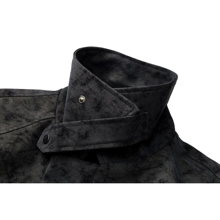 Herren Kurz geschnittene Velours-Optik Jacke mit Hemdkragen, Gürteldetail & verdecktem Reißverschluss Drune