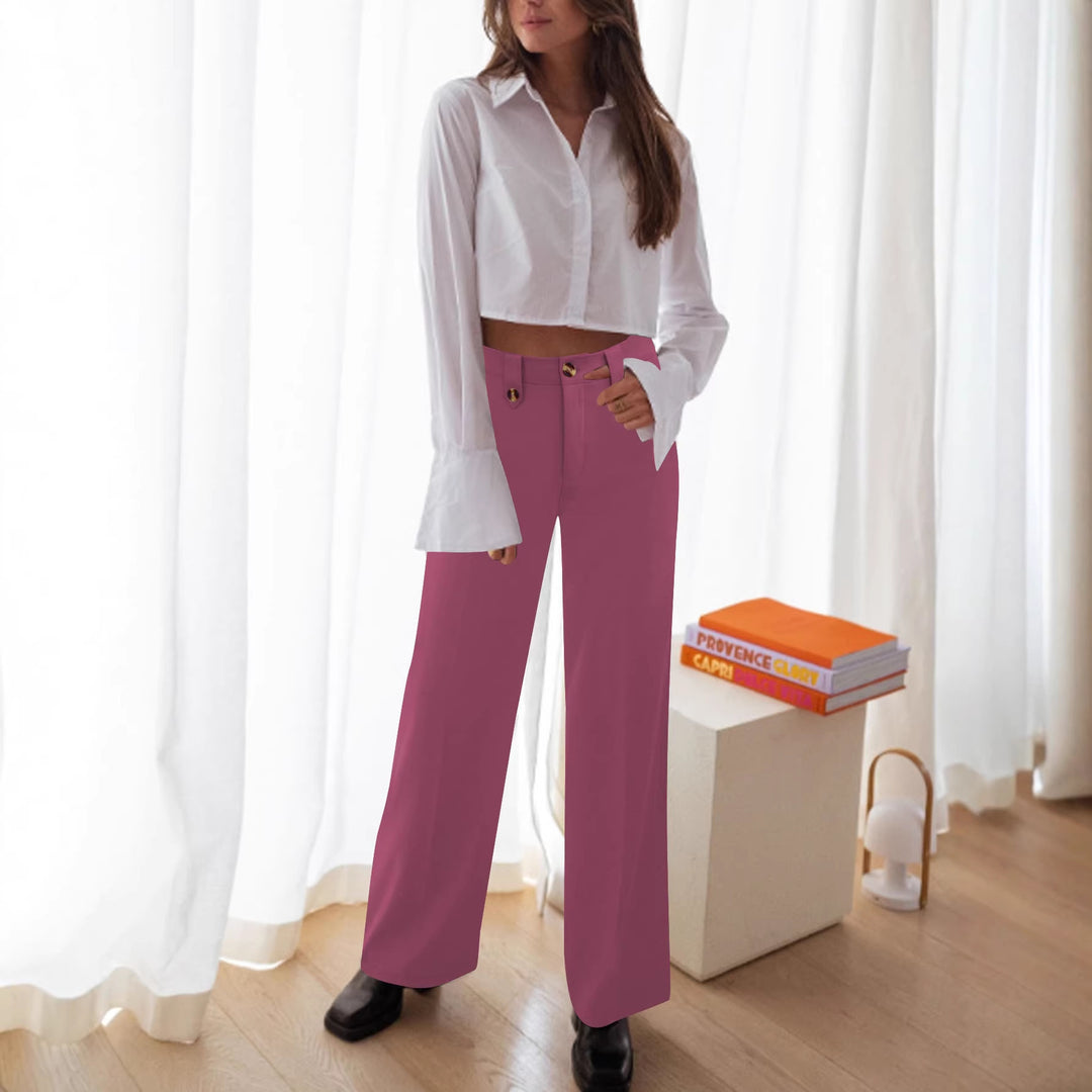 Damen Hochtaillierte Palazzohose mit Bügelfalte, Zierknopfleisten und Eingrifftaschen Drune