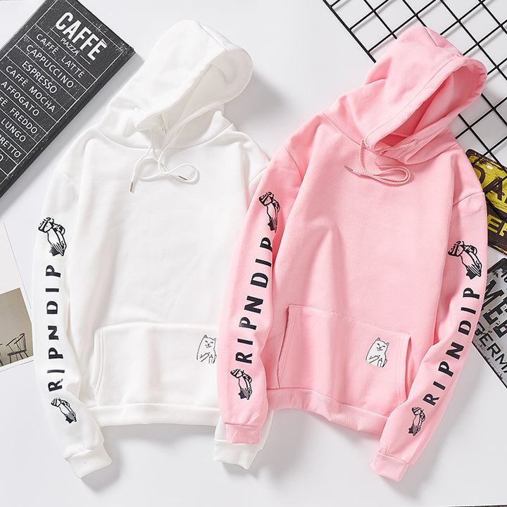 Damen Kapuzenpullover mit auffälligem Ärmelprint, Kängurutasche und relaxed Fit Drune