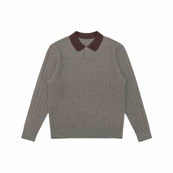 Herren Feinstrukturierter Rippstrick-Polo-Pullover mit Kontrastkragen Drune