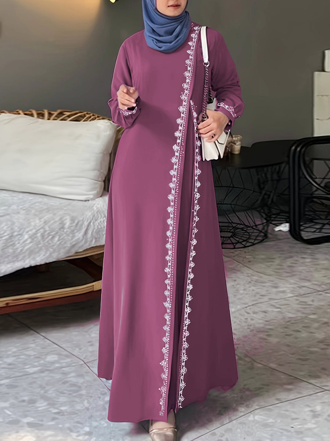 Damen elegantes Maxikleid mit aufwendiger Stickerei Drune