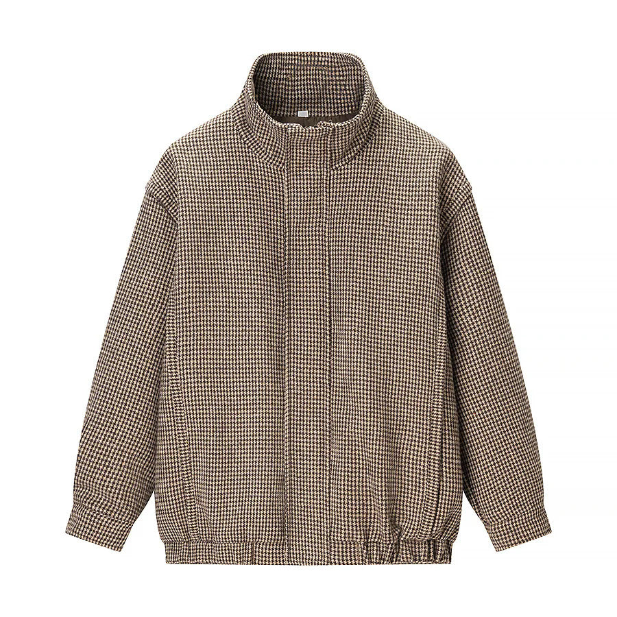Damen nan leichte Hahnentritt-Übergangsjacke mit hohem Stehkragen, elastischem Saum und verdecktem Reißverschluss Drune
